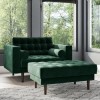 Mid Century Quilted Green Velvet Loveseat with Matching Footstool - Elba