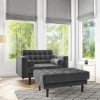 Grey Velvet Buttoned Loveseat with Matching Footstool - Elba 