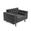 Grey Velvet Buttoned Loveseat with Matching Footstool - Elba 