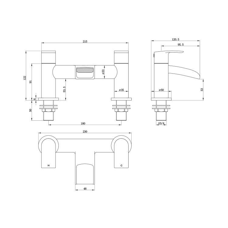 Brushed Brass Bath Mixer Tap - Elina