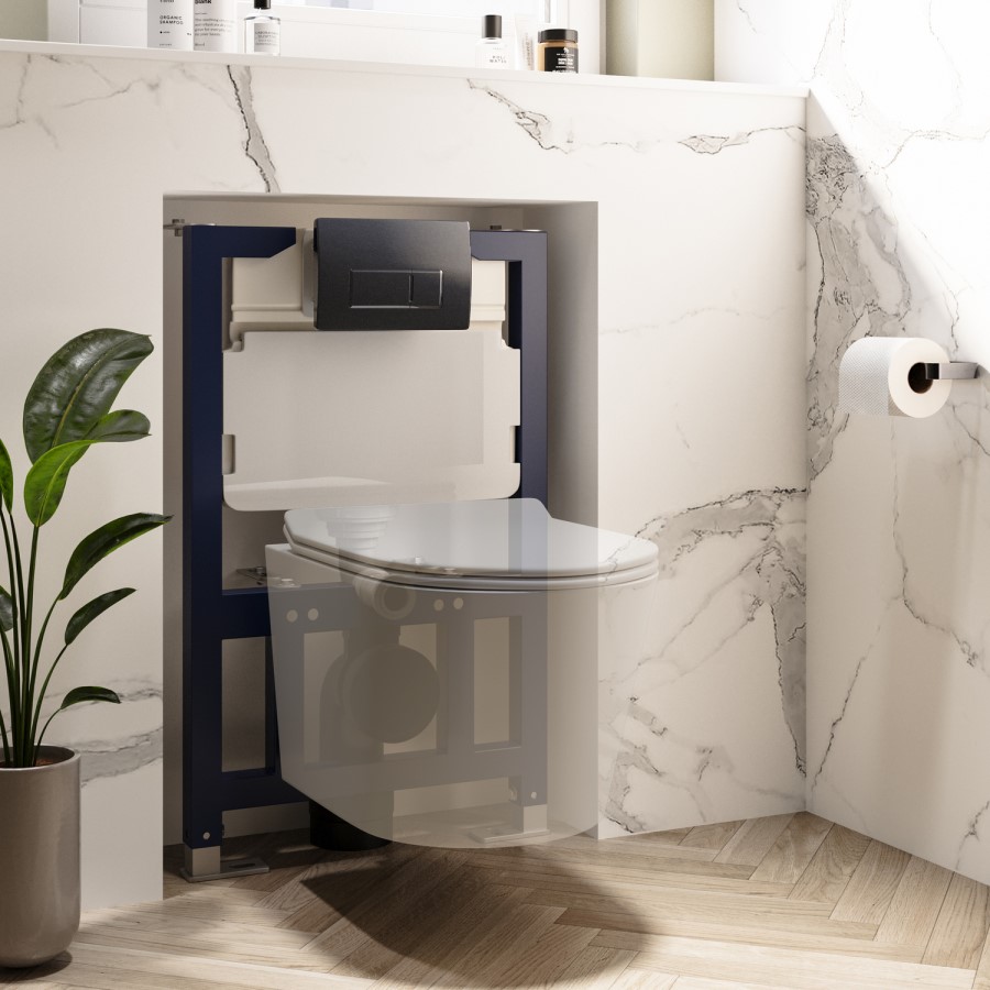 820mm Wall Hung Toilet Frame with Gunmetal Pneumatic Dual Flush Plate & Concelead Cistern - Elira