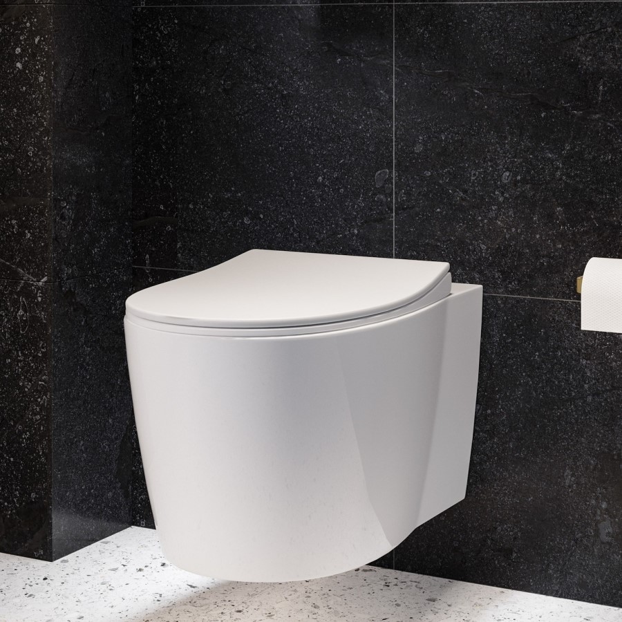 Wall Hung Toilet with Soft Close Toilet Seat, Gunmetal Flush Plate, 1168mm Frame & Cistern - Alcor 