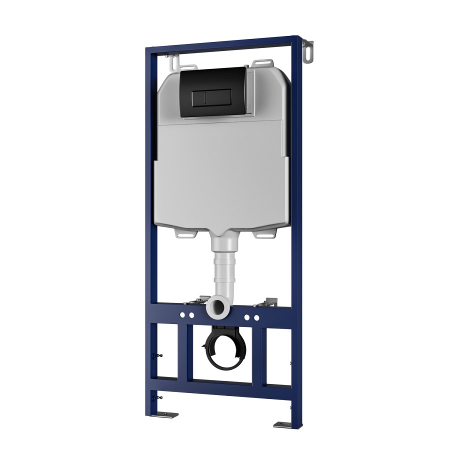 Wall Hung Toilet with Soft Close Toilet Seat, Gunmetal Pneumatic Flush Plate, 1168mm Frame & Cistern - Boston