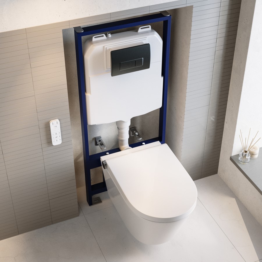Wall Hung Smart Bidet Toilet with Gunmetal Flush Plate & 1168mm Frame & Cistern - Purificare 