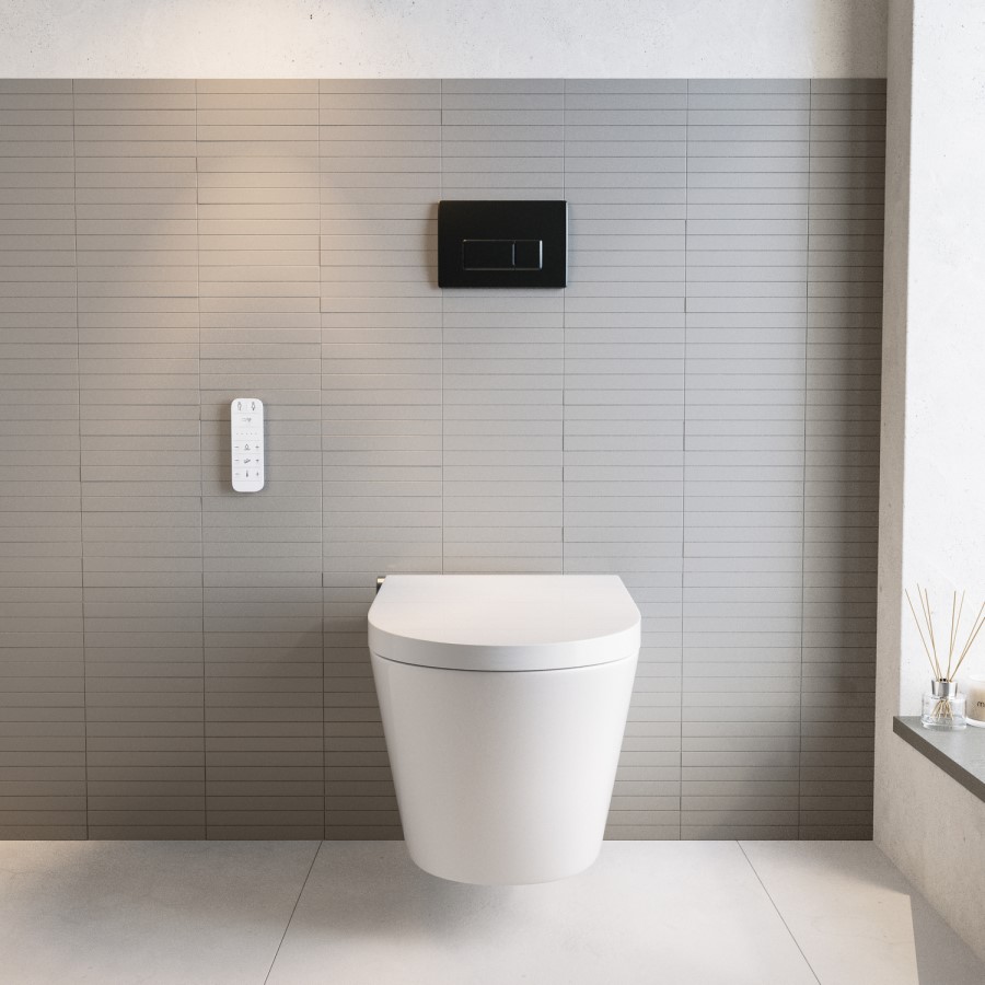 Wall Hung Smart Bidet Toilet with Gunmetal Flush Plate & 1168mm Frame & Cistern - Purificare 