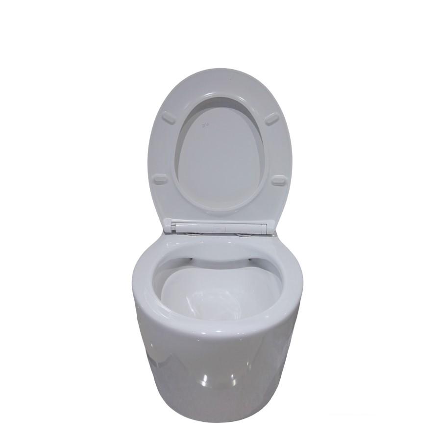 Wall Hung Toilet with Soft Close Toilet Seat, Gunmetal Pneumatic Flush Plate, 820mm Frame & Cistern - Alcor