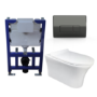 Wall Hung Toilet with Soft Close Toilet Seat, Gunmetal Pneumatic Flush Plate, 820mm Frame & Cistern - Indiana