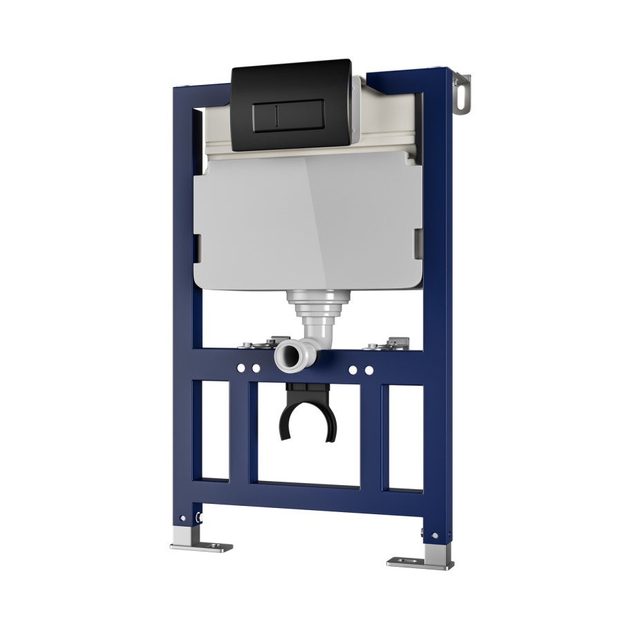 Wall Hung Toilet with Soft Close Toilet Seat, Gunmetal Pneumatic Flush Plate, 820mm Frame & Cistern - Newport