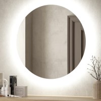 Round Backlit Wall Mirror with Battery Operated Lights 80cm- Elio