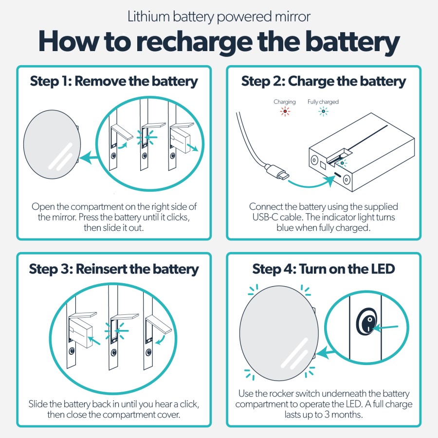 Round Backlit Wall Mirror with Battery Operated Lights 80cm- Elio