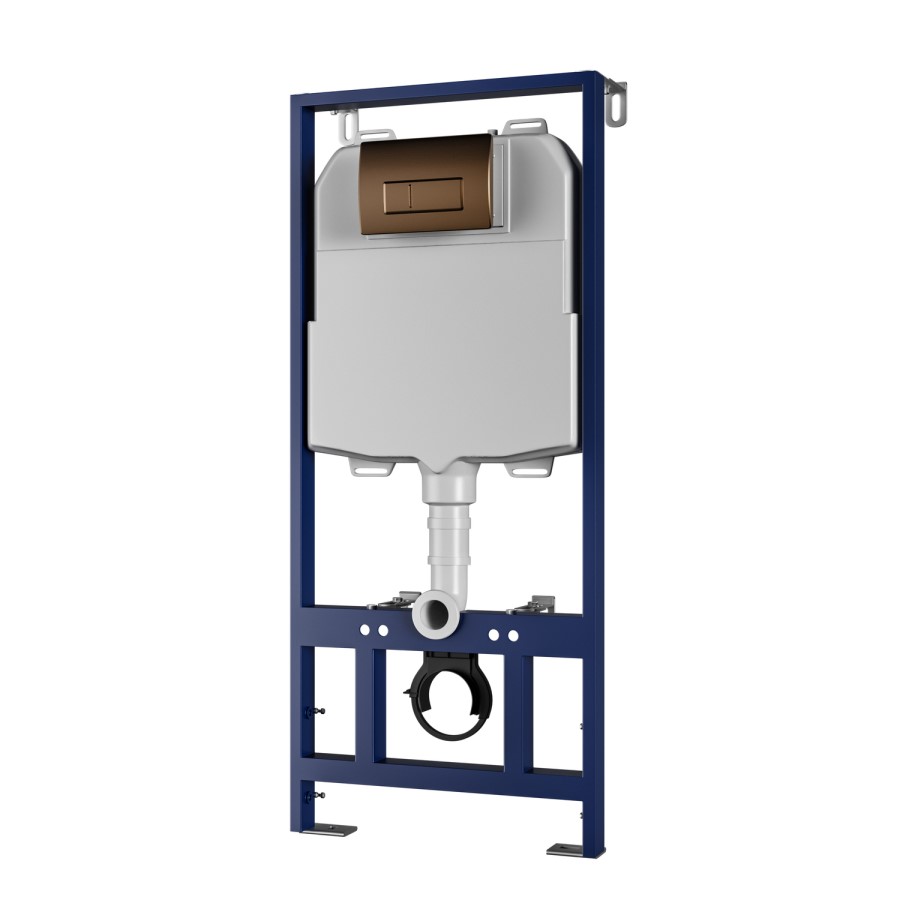 1160mm Wall Hung Toilet Frame with Brushed Bronze Pneumatiic Flush Plate & Concealed Cistern - Elira