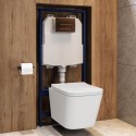 BUN/ELIVRGFP/97032 Wall Hung Toilet with Soft Close Toilet Seat, Brushed Bronze Flush Plate, 1168mm Frame & Cistern - Albi