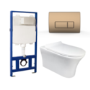 Wall Hung Toilet with Soft Close Toilet Seat, Brushed BronzePneumatic Flush Plate, 1168mm Frame & Cistern - Indiana