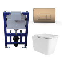 Wall Hung Toilet with Soft Close Toilet Seat, Brushed Bronze Flush Plate, 820mm Frame & Cistern - Albi