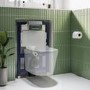 Matt White Wall Hung Toilet with Soft Close Toilet Seat, Brushed Bronze Pneumatic Flush Plate, 820mm Frame & Cistern - Newport