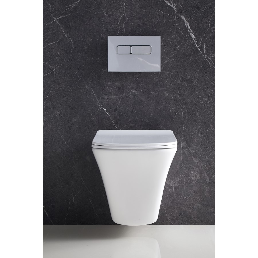 Wall Hung Toilet with Soft Close Toilet Seat, Gunmetal Pneumatic Flush Plate, 1168mm Frame & Cistern - Boston