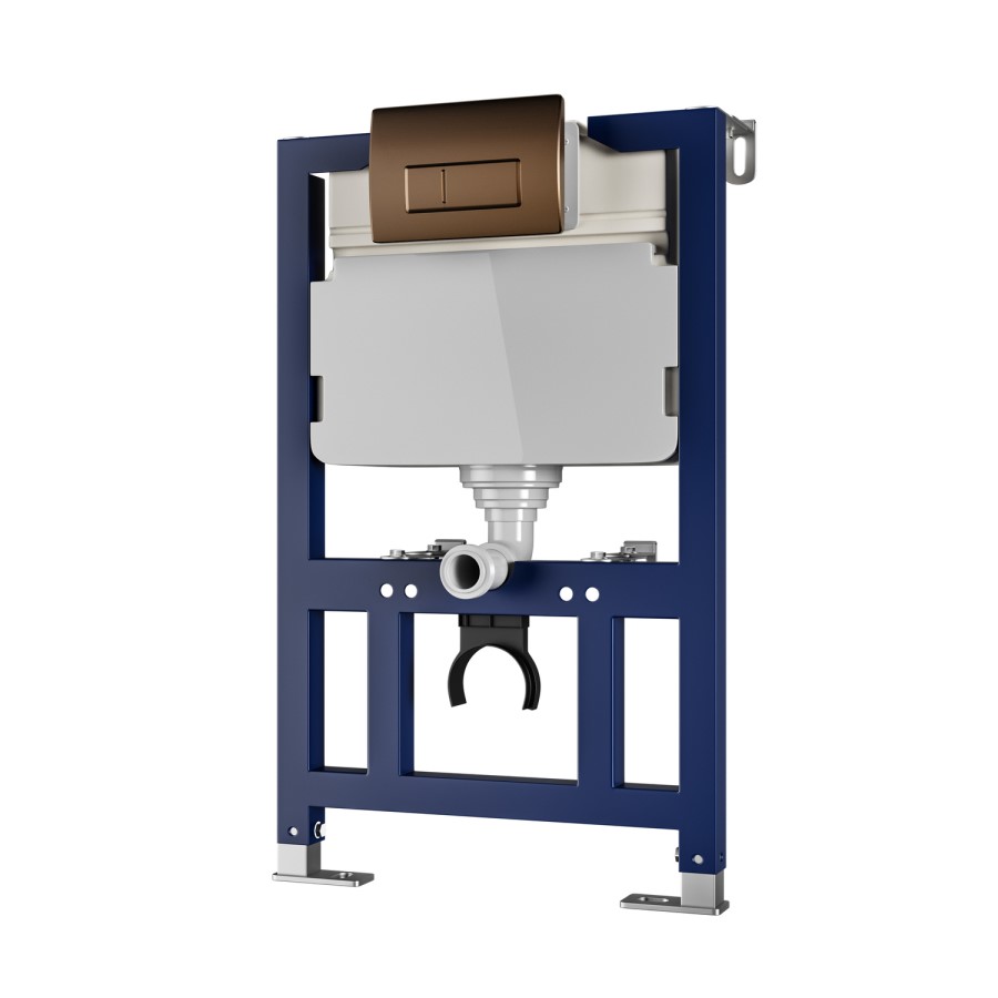 Wall Hung Toilet with Soft Close Toilet Seat, Brushed Bronze Pneumatic Flush Plate, 820mm Frame & Cistern - Newport