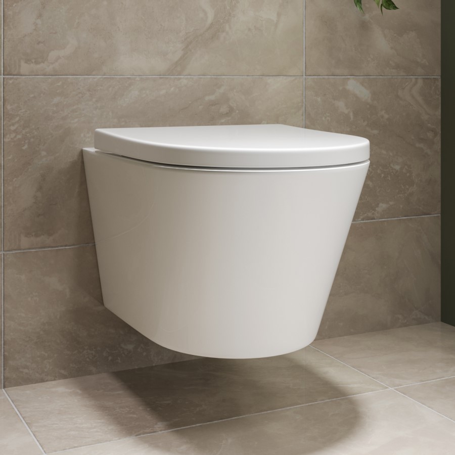 Wall Hung Toilet with Soft Close Toilet Seat, Gunmetal Pneumatic Flush Plate, 820mm Frame & Cistern - Newport