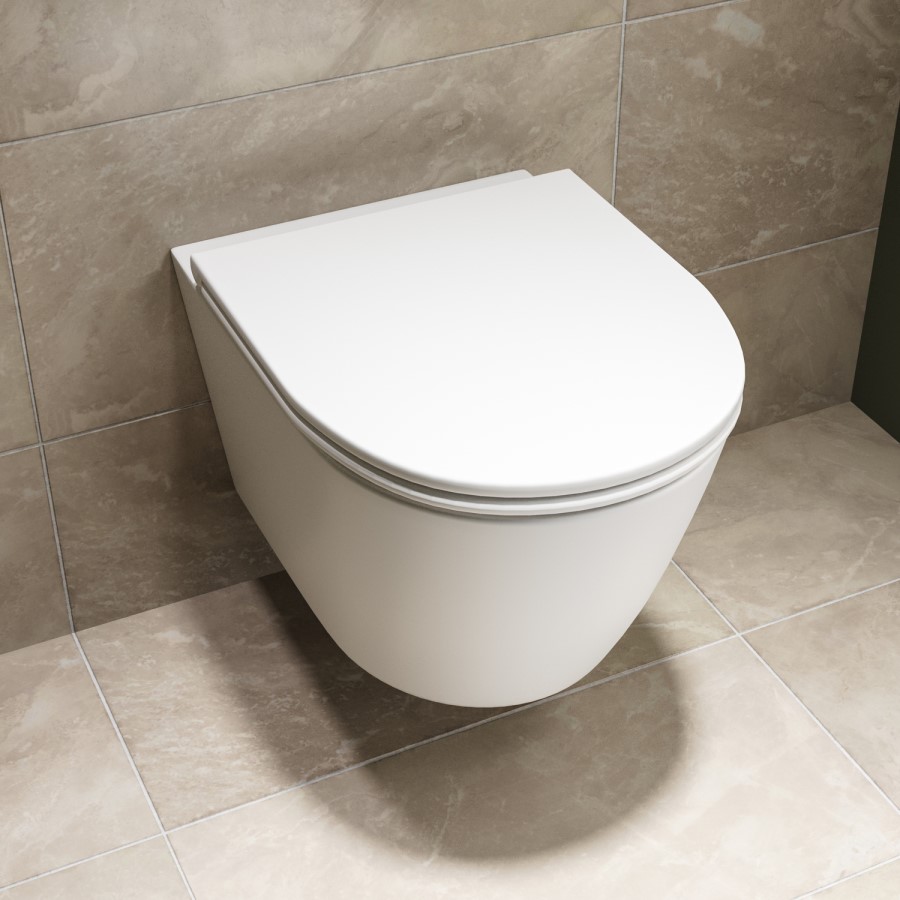 Matt White Wall Hung Toilet with Soft Close Toilet Seat, Brushed Bronze Pneumatic Flush Plate, 820mm Frame & Cistern - Newport