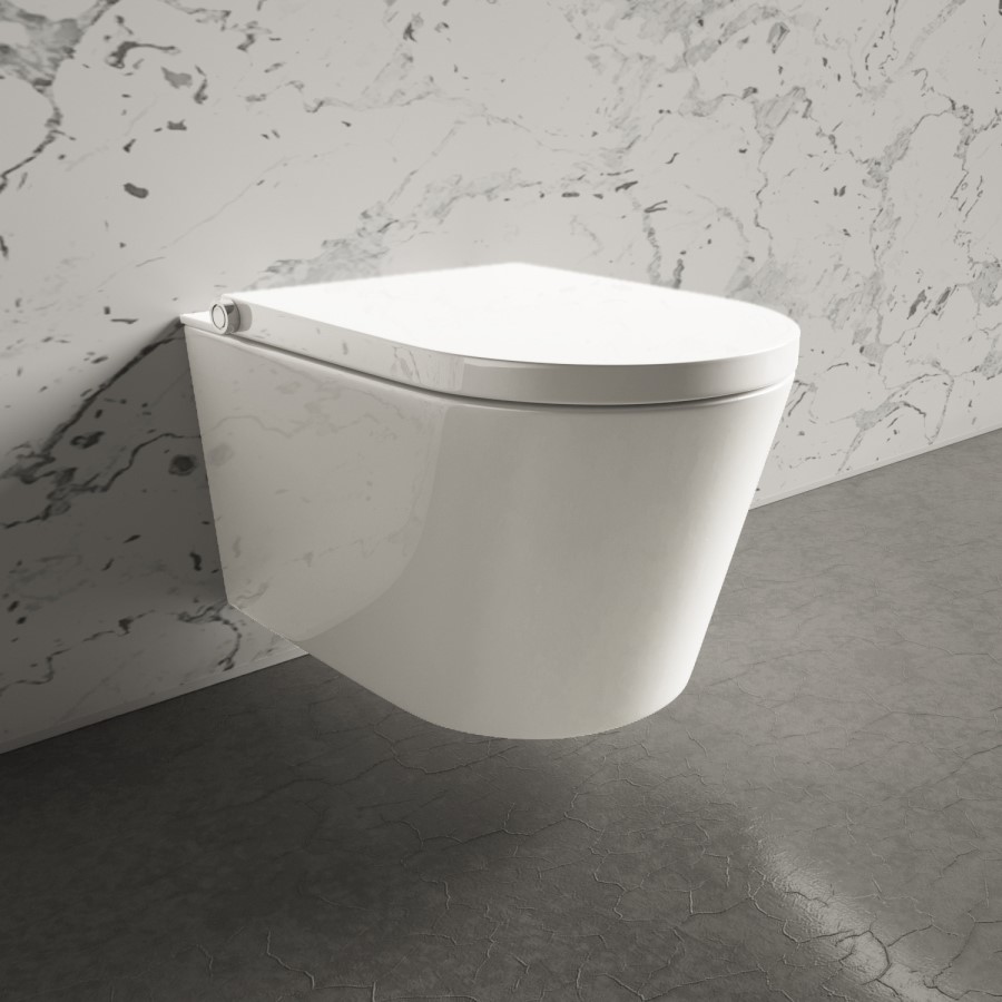 Wall Hung Smart Bidet Toilet with Gunmetal Flush Plate & 820mm Frame & Cistern - Purificare