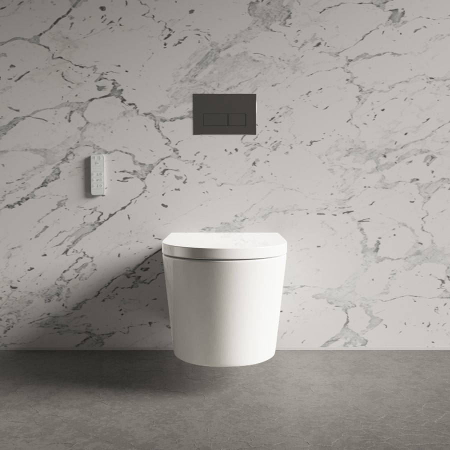Wall Hung Smart Bidet Toilet with Gunmetal Flush Plate & 820mm Frame & Cistern - Purificare