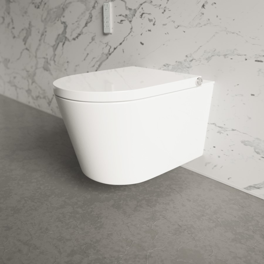 Wall Hung Smart Bidet Toilet with Gunmetal Flush Plate & 820mm Frame & Cistern - Purificare
