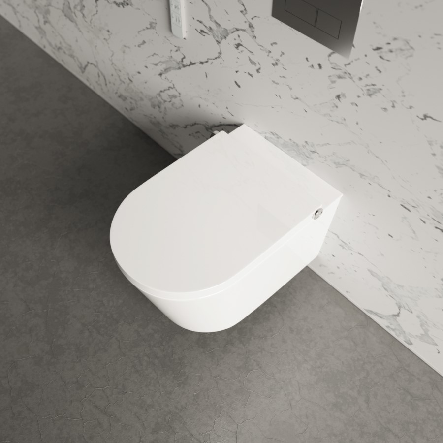 Wall Hung Smart Bidet Toilet with Gunmetal Flush Plate & 820mm Frame & Cistern - Purificare
