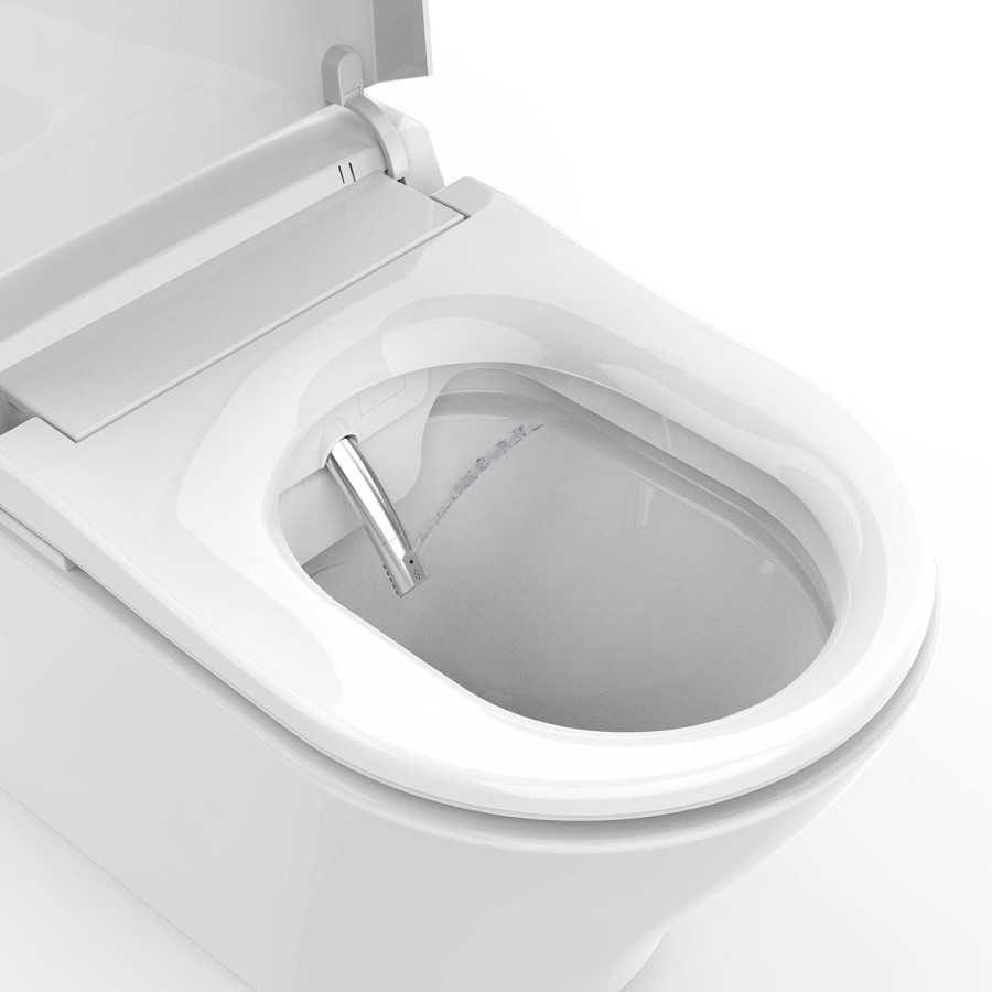 Wall Hung Smart Bidet Toilet with Heated Seat & Gunmtal Pneumatic Flush Plate, 1168mm Frame & Cistern - Purificare