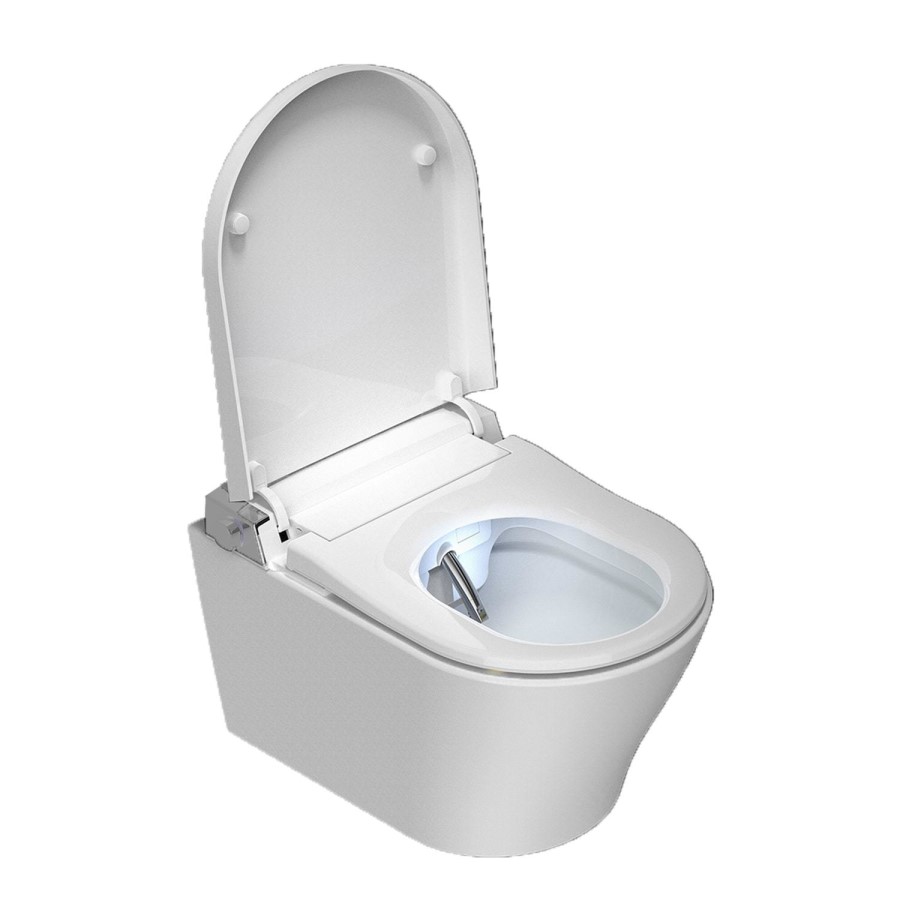 Wall Hung Smart Bidet Toilet with Heated Seat & Gunmtal Pneumatic Flush Plate, 1168mm Frame & Cistern - Purificare