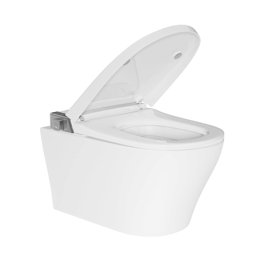 Wall Hung Smart Bidet Toilet with Heated Seat & Gunmtal Pneumatic Flush Plate, 1168mm Frame & Cistern - Purificare