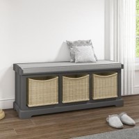 Elms Grey Wooden Blanket Box with Wicker Baskets & Cushion