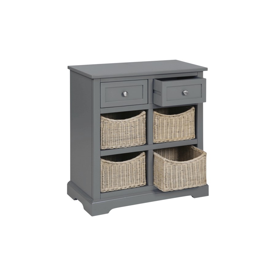 Elms Farmhouse Dark Grey Painted Sideboard with Wicker Baskets