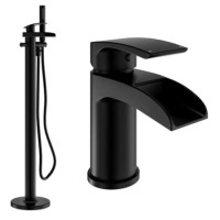 Black Waterfall Basin Mixer Tap & Freestanding Tap Pack - Elina