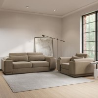 3 Seater Sofa and Armchair Set in Mink Velvet - Elvi