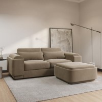 3 Seater Sofa and Armchair Set with Footstool in Mink Velvet - Elvi