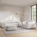 BUN/ELV002/91170 3 Seater Sofa Armchair and Footstool Set in Cream Boucle - Elvi