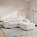 BUN/ELV002/91174 3 Seater Sofa and Footstool Set in Creakm Boucle - Elvi