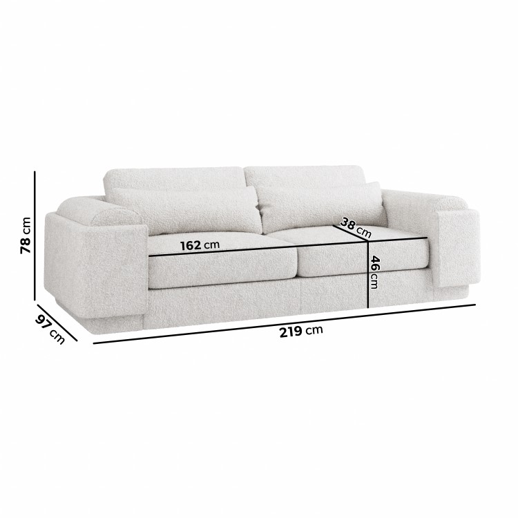 3 Seater Sofa Armchair and Footstool Set in Cream Boucle - Elvi