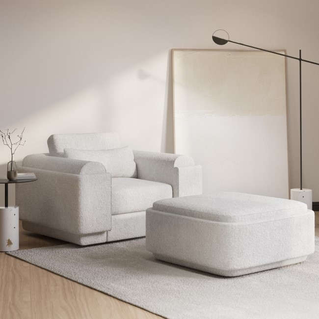 Cream Boucle Armchair and Footstool - Elvi