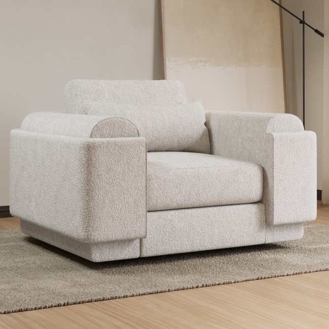 Cream Boucle Armchair and Footstool - Elvi