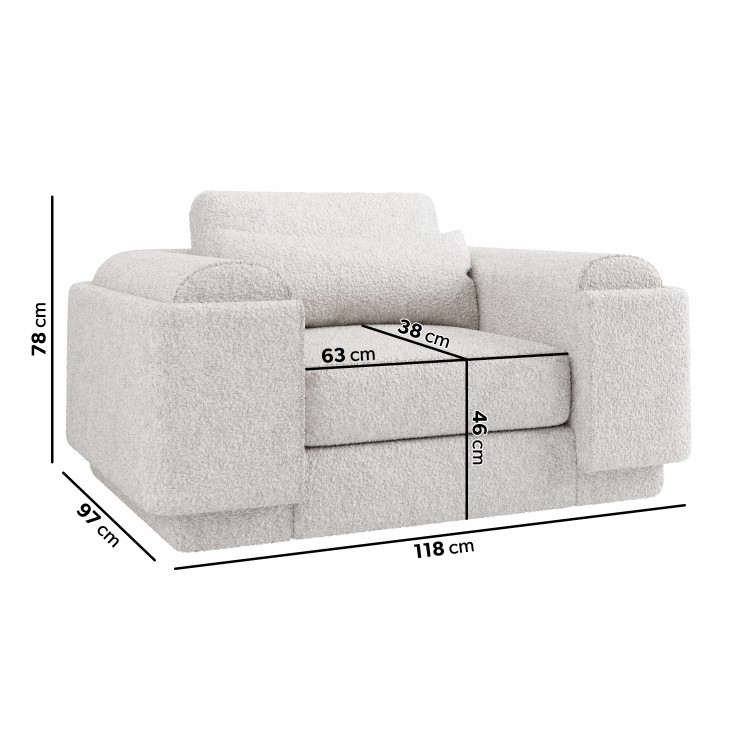 3 Seater Sofa Armchair and Footstool Set in Cream Boucle - Elvi