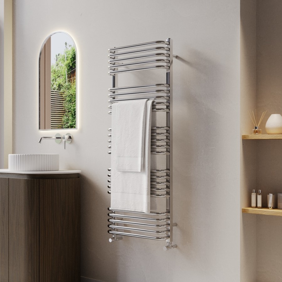 Chrome Curved Towel Radiator 1270 x 500mm - Ember