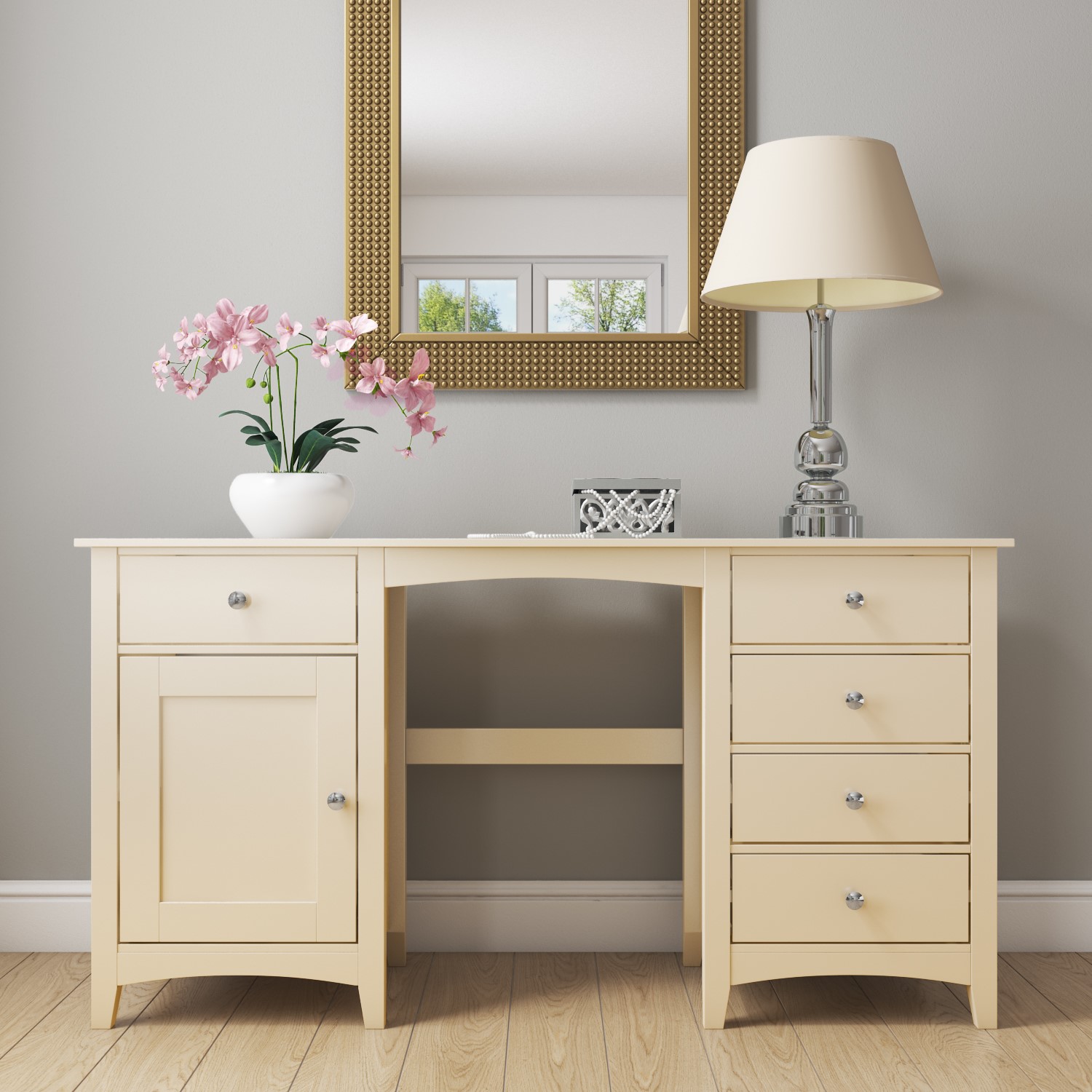 GRADE A1 - Emery 5 Drawer 1 Door Dressing Table in Cream/Ivory - Furniture123 GRADE A1 - Emery 5 Drawer 1 Door Dressing Table in Cream/Ivory - Furniture123