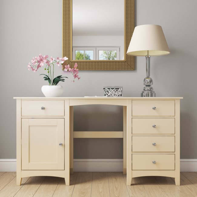 GRADE A1 - Emery Cream Wooden Effect Dressing Table with Drawers & Cupboard