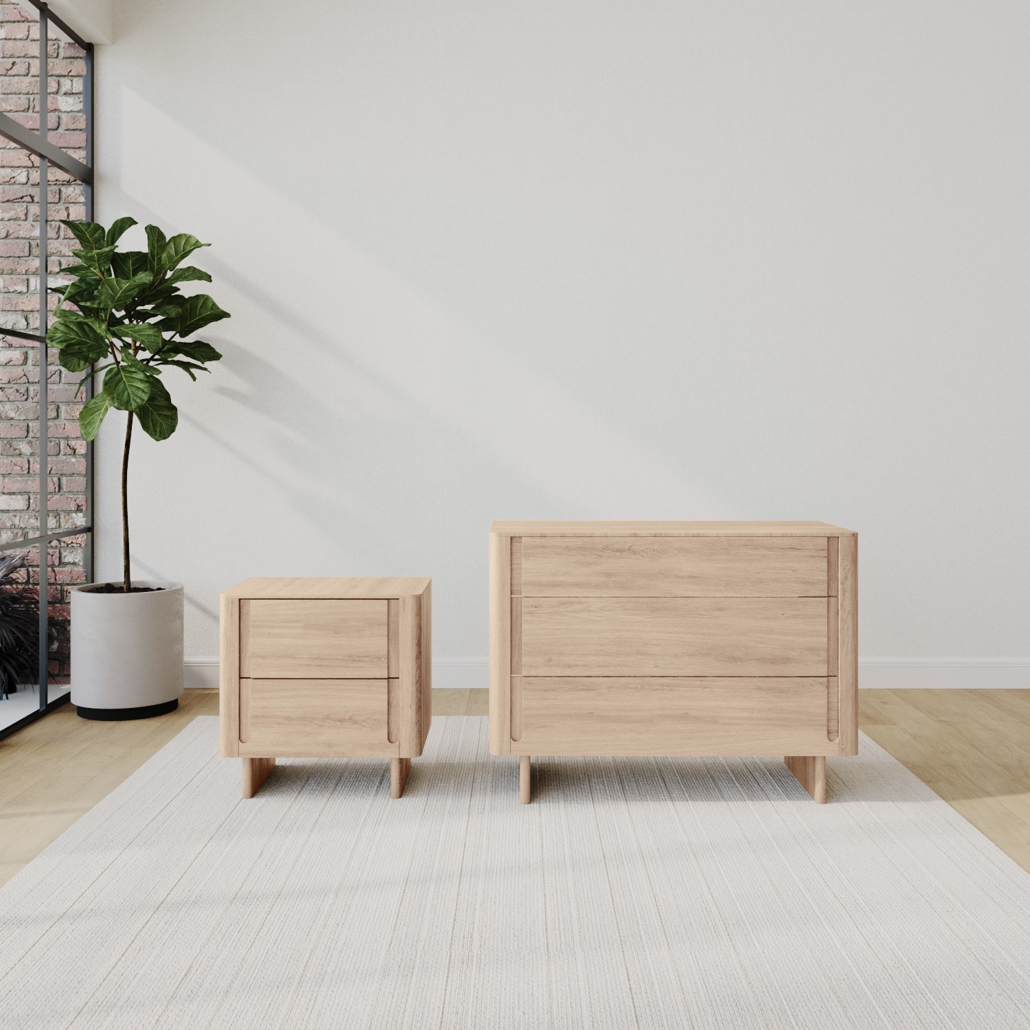 Photo of Light wood bedside table and chest of drawers set - emile sustainable furniture