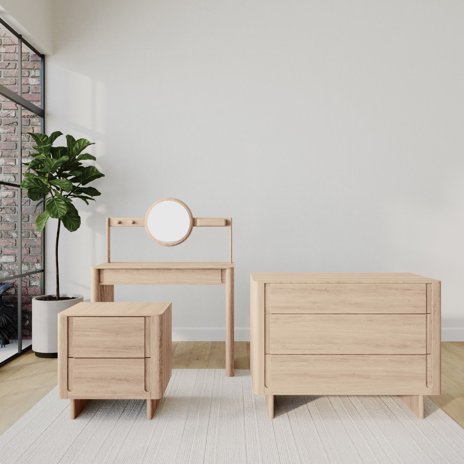 Photo of Light wood 3 piece bedroom furniture set with dressing table - emile sustainable furniture