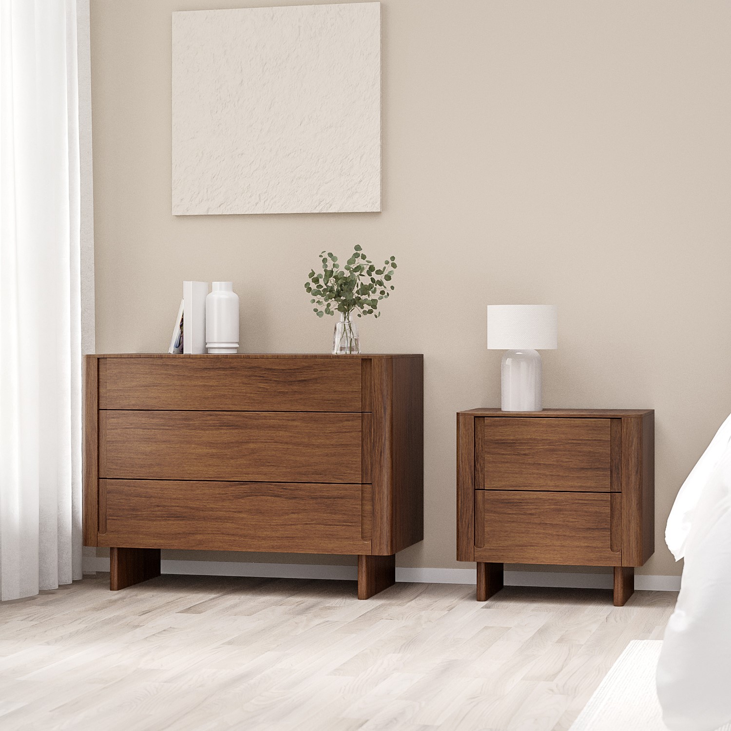Bedside Table Panel Dark Wood Bedside Table and Chest of Drawers Set - Emile Sustainable ...