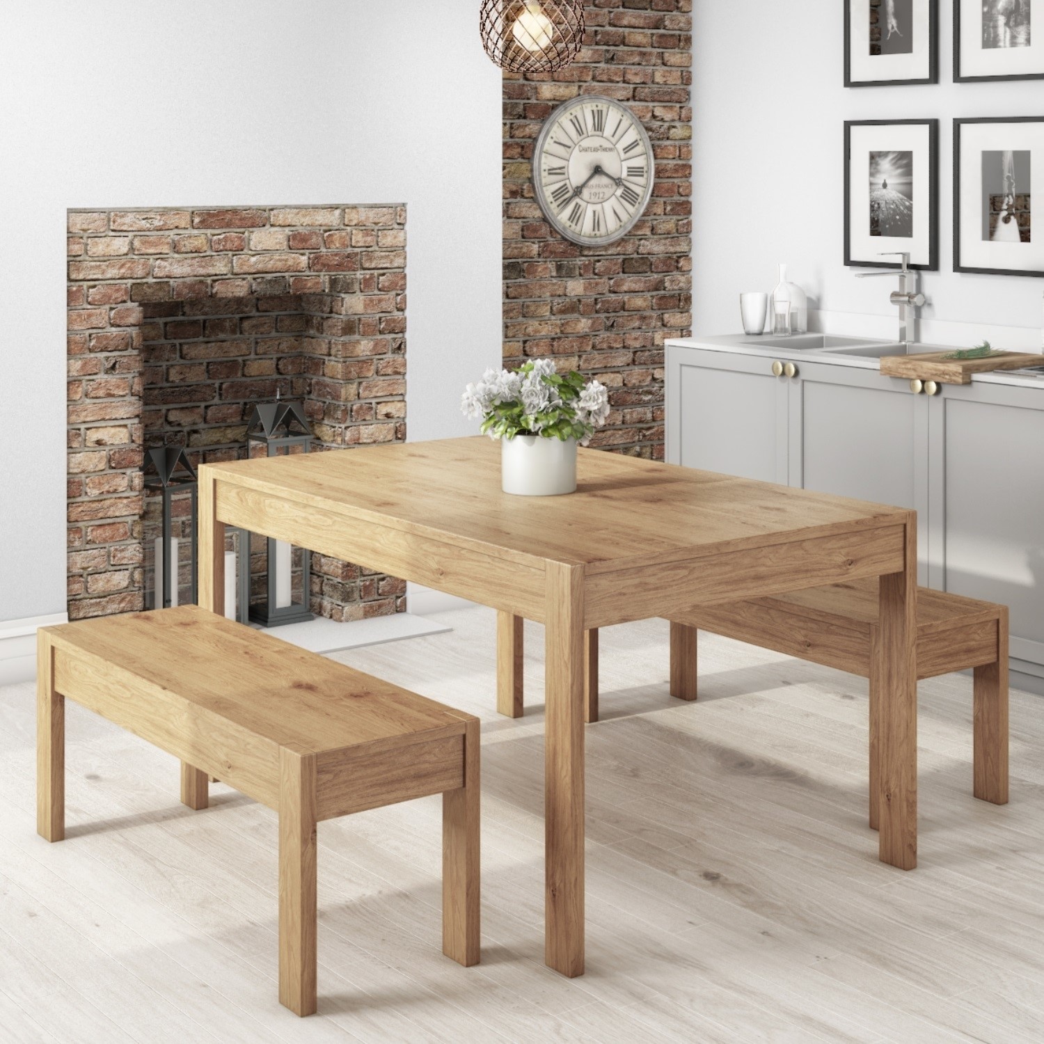 Natural Pine furniture-uk-shop Solid Wood Dining Table 2 Chairs Dining Set