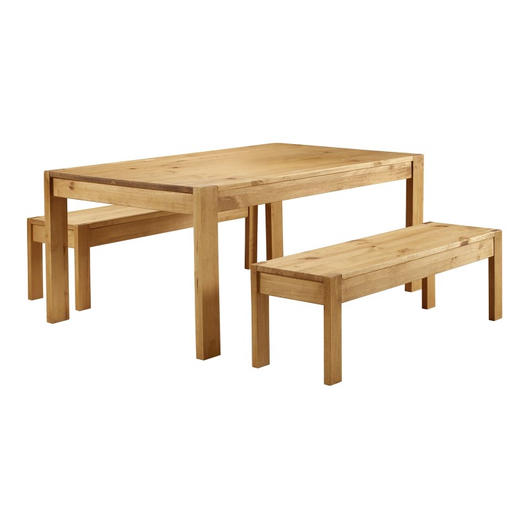 Solid Pine Rectangle Dining Table with 2 Dining Benches - Emerson