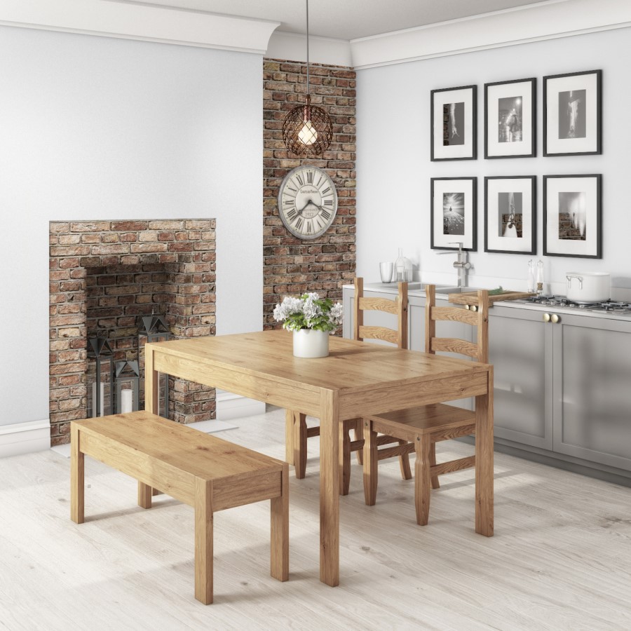 Emerson Solid Pine Dining Set with Bench & 2 Corona Chairs